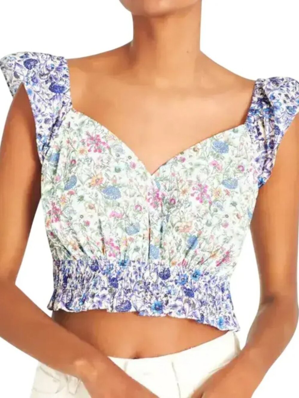 Women LoveShackFancy x Liberty Fabric Multi (Item-410) Ruffle Floral Crop Top XS
